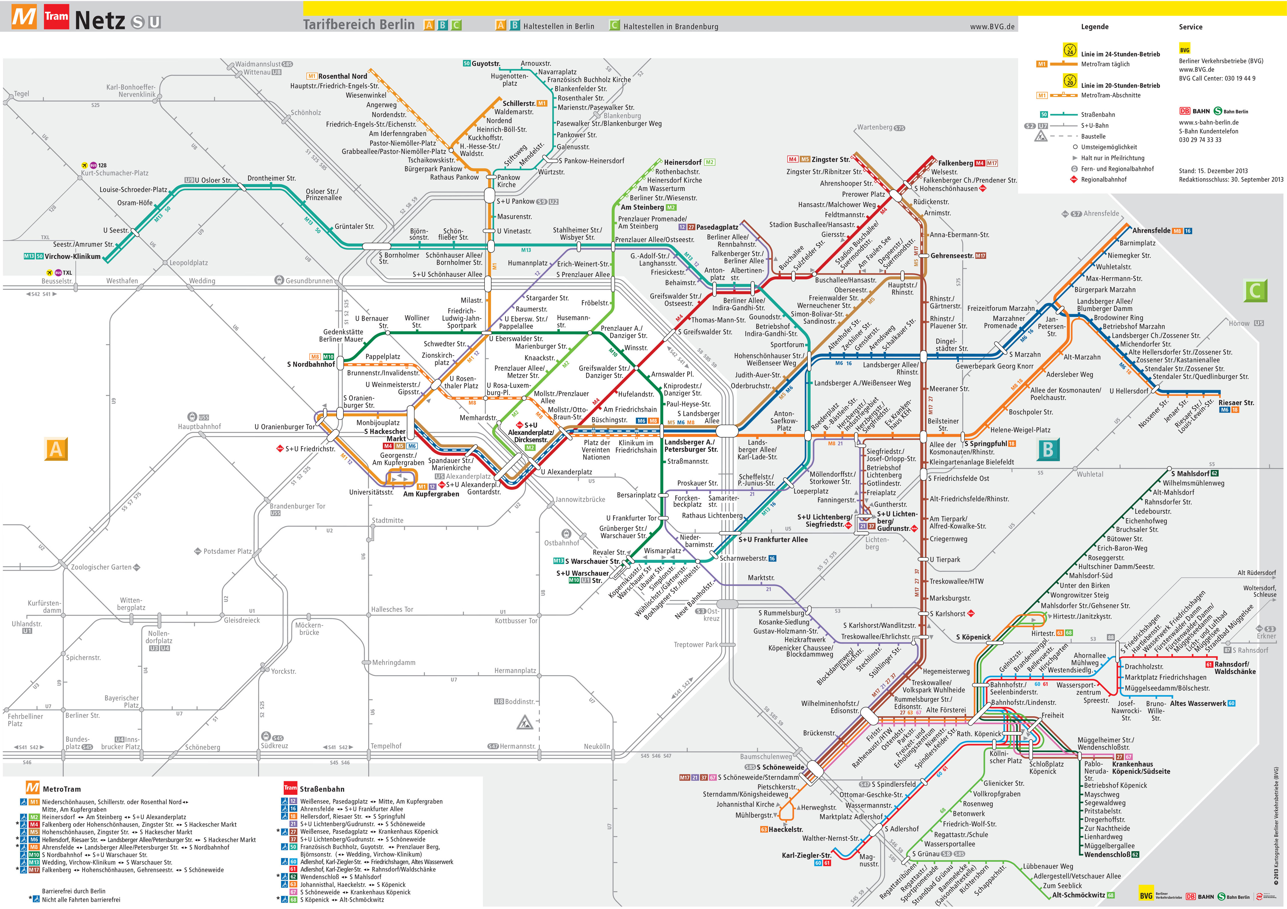 Mappa e cartina di tram di Berlino : stazioni e linee