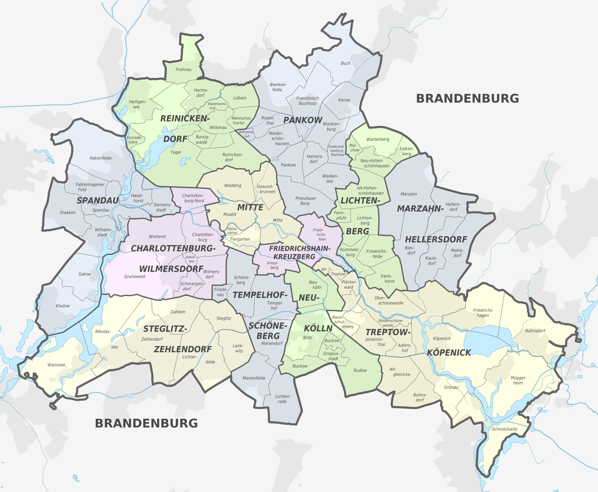 berlin mapa Map of Berlin 12 boroughs (bezirke) & neighborhoods berlin mapa